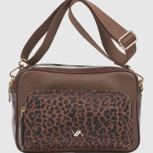 Verde Γυναικεία Τσάντα Χιαστί 16-0008911 Animal Print Καφέ